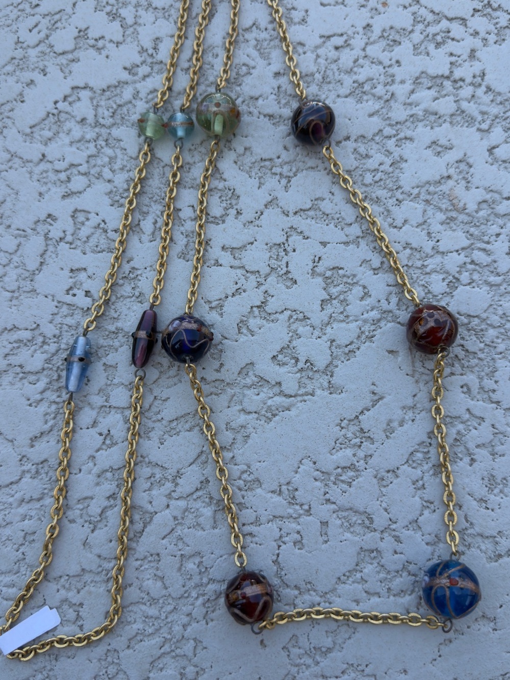 Gold Tone Chain Necklace with Multicolor Glass Beads - Women Jewelry